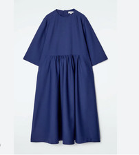 COS Navy Blue Gathered Wool Midi Dress Nwt Oversized A-Line 4