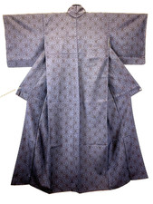 Unused Vintage Japan Silk Oshima Tsumugi Kimono 9-Maruki S 24.8in Yuki Asanoha