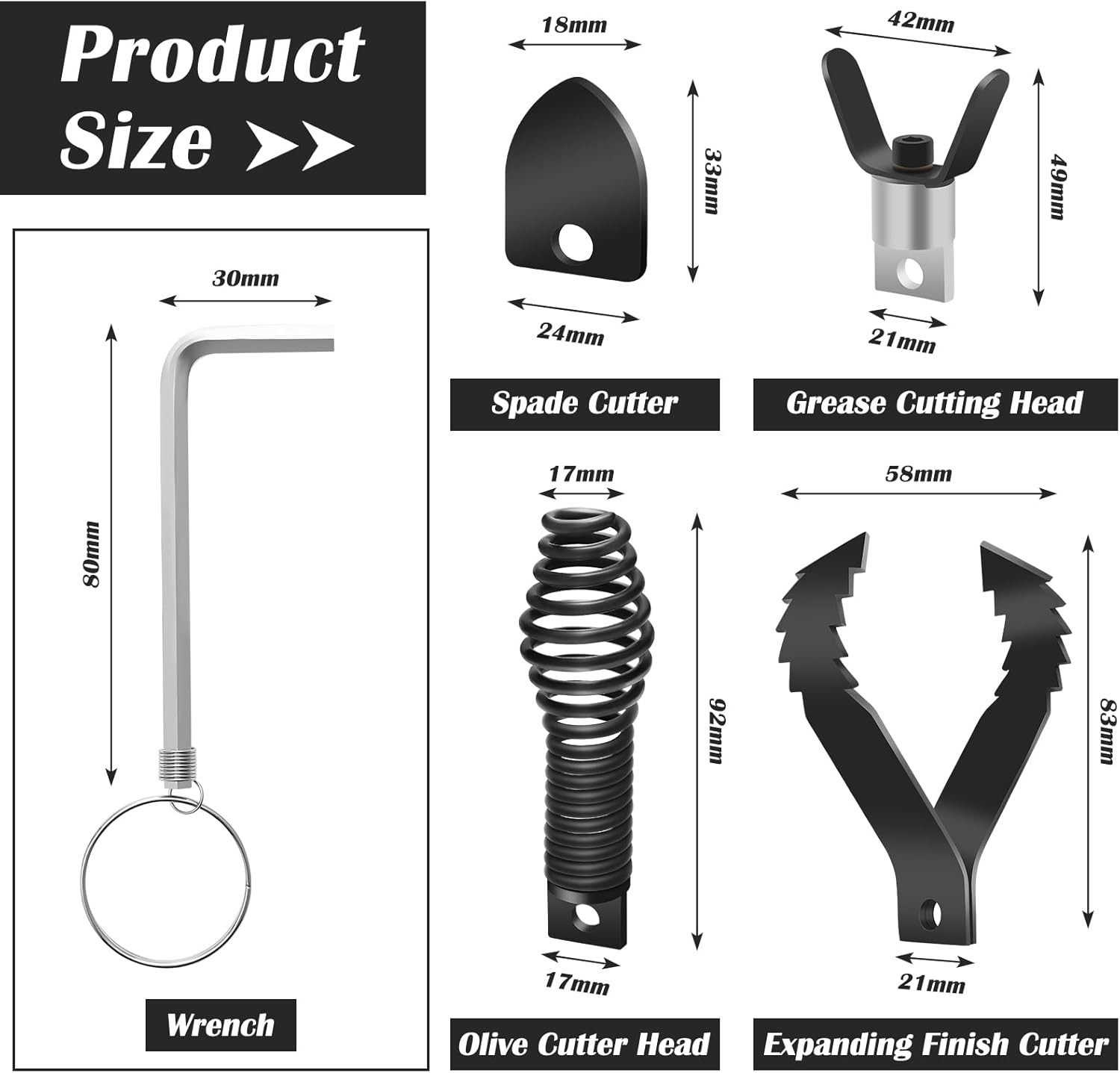 4PCS Drain Snake Drill Attachment Cleaner Combination Cutter Head Set for Pipe