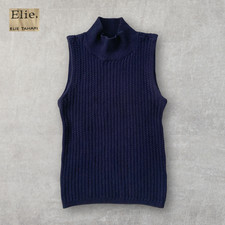 ELIE TAHARI Sleeveless Knit Top XS Navy Blue Ribbed Mock Neck Cable Knit Vest
