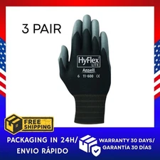 Ansell 11-600 HyFlex Lite Nylon Polyurethane Gloves Black/Gray, 3 Pair