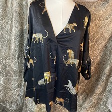 Black and gold cheetah print satin blouse with 3/4 sleeves #wildprint #satintop