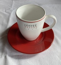 Wächtersbach Henkelbecher weiß mit Untertasse kirschrot, NEU