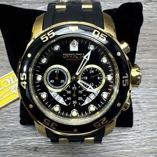 Invicta Men's Watch 48mm Pro Diver Black Dial Gold Tone Chronograph Black Rubber