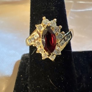 Authentic Vtg Signed JC Gold Plated Garnet CZ Cocktail Ring Size 10