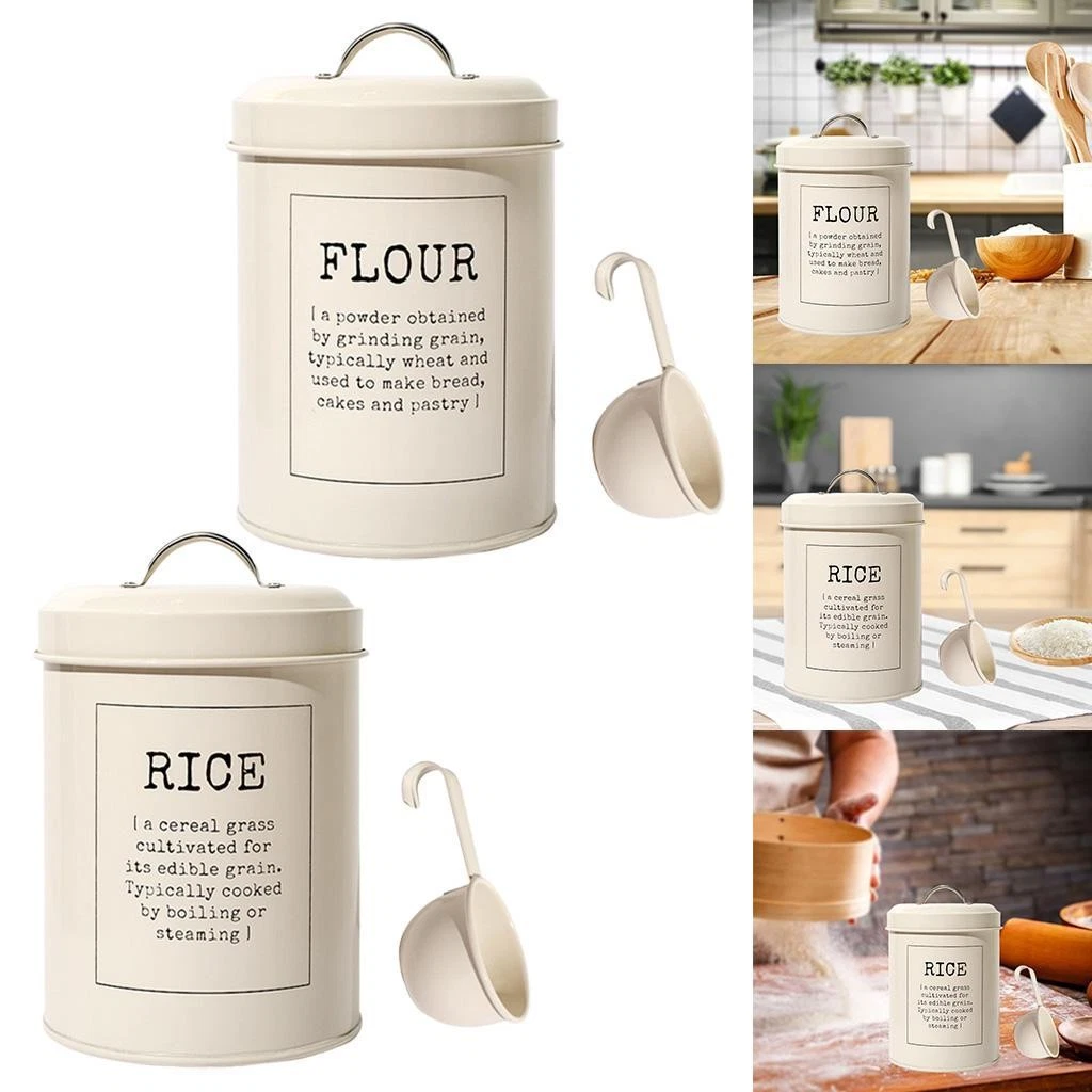 Metal Kitchen Food Flour Rice Storage Tin Jar 3L Canister 15x19.2cm