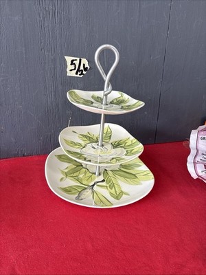 DWN3-12A-VTG RED WING POTTERY HAND PAINTED '' MAGNOLIA '' 3 TIER PLATES  RARE
