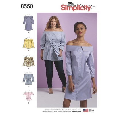 SIMPLICITY 8550 Schnittmuster Misses Top, Kleider, Tuniken Gr. 20W-28W ungeschnitten