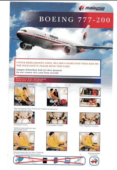 Safety card Malaysia Airlines Boeing 777-200 - Photo 1/1