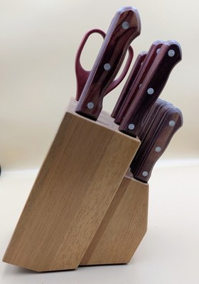Vintage Tramontina 14-Piece Knife Block Set - Dark Polywood Handles - Brazil