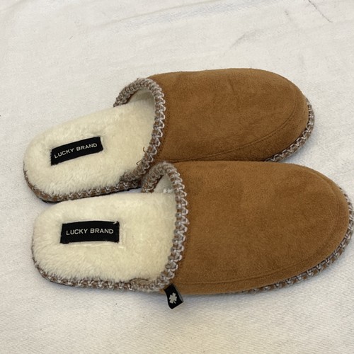 Lucky slippers Brown Suede Slip-On Faux Fur Lined Women's, house shoe - Picture 4 of 4
