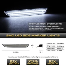 "WHITE LED" Rear Side Marker Lights Housing Lamp For 2015-2023 Ford Mustang S550