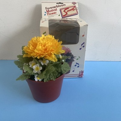 Vintage Animated Flower Pot Forever Bloom Musical Flower Wind Up Best Wishes VID