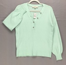 Ann Taylor LOFT Soft Knit Pullover Sweater-XS Relaxed Fit Henley Mint Green NEW