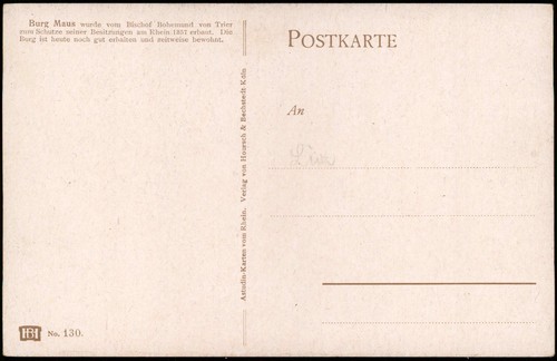 Ansichtskarte Wellmich-St. Goarshausen Burg Maus, Ort - Künstlerkarte 1915 - Bild 3 von 3