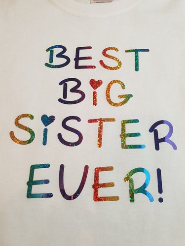 Top maglietta ragazza Best Big Sister Ever vestito rivelazione sesso festa REGALO glitter - Foto 2 di 4