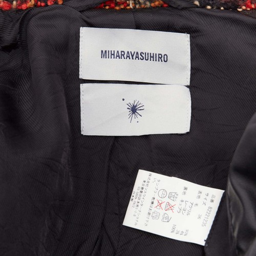 Veste motard MIHARA YASUHIRO rouge à carreaux laine tweed PU bordée FR36 haute qualité S