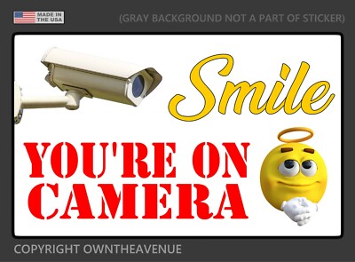 SMILE YOU'RE ON CAMERA Sticker Video Alarm Security System CCTV Decal Warning