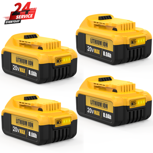 4-Pack 8000mAh Replacement Battery For DeWalt 20V MAX Tools – Compatible With DCB200, DCB204, DCB206, And All 20V Chargers, With LED Charge Indicator