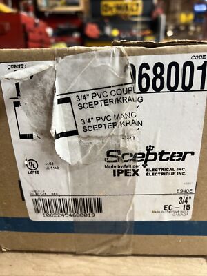 SCEPTER EC15 IPEX 68001 3/4'' PVC CONDUIT COUPLINGS QTY IN BOX-99