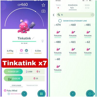 Pokémon Go | Tinkatink x7 | Mini P T C 100K Stardust