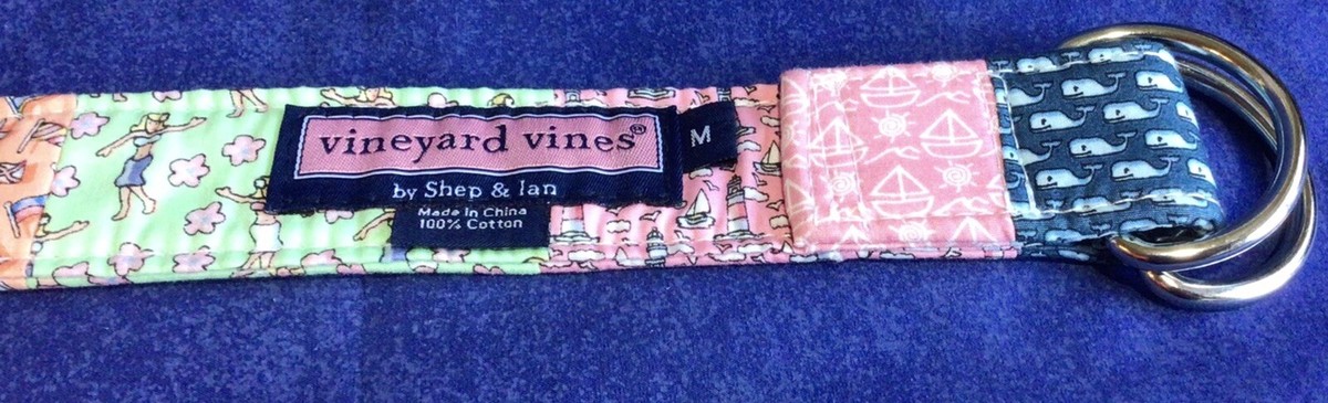 Vineyard Vines Patchword Ocean Theme Belt Vineyard Vines Patchwork Preppy Belt Sz M Canvas Pink Blue  main image 2