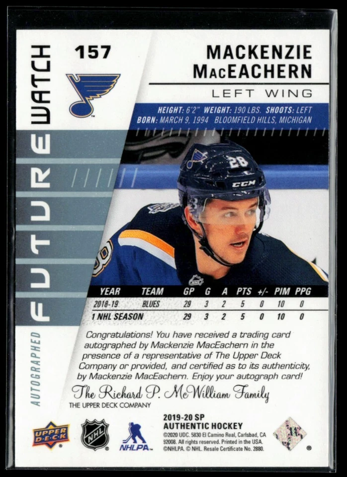 2019-20 SP Authentic #157 Mackenzie MacEachern RC 709/999 - Image 2 of 2