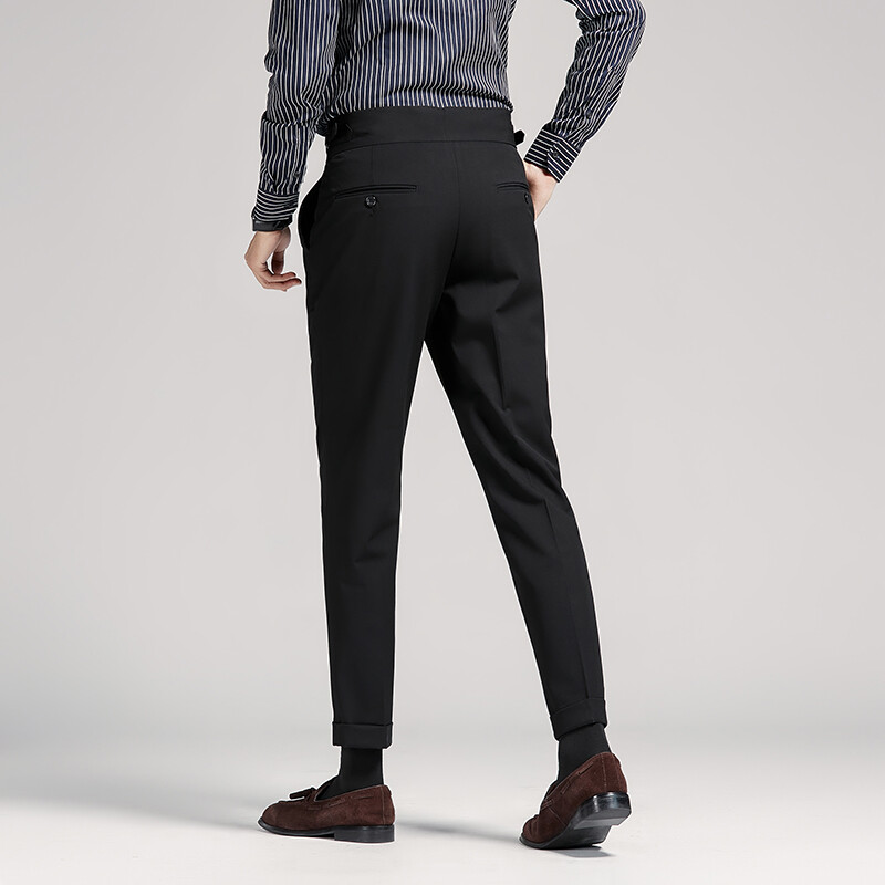 Men Slim Formal High Waist Casual Cropped Trousers Business Pants Fit  Bottoms