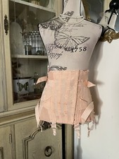 Vintage Antique 1930/40s Jacquard Side Fan Lace Up Girdle Corset Camp Sz S-M