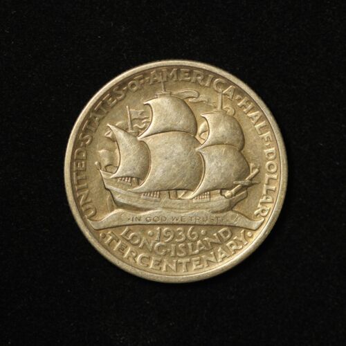 1936 50c Long Island Tercentenary Silver Commemorative Half Dollar- Free Ship US - Picture 2 of 3
