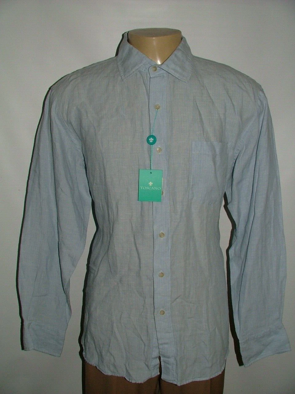 NEW WT TOSCANO CASUAL SHIRT SIZE XL 100% LINEN BLUE SOLID #460