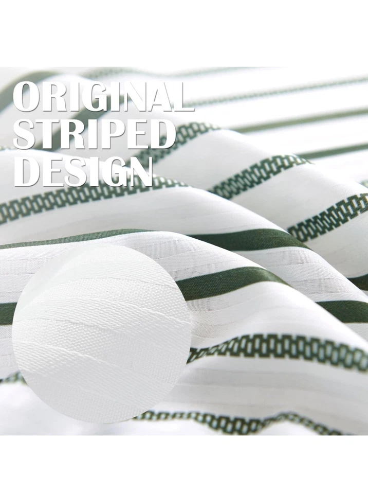 jinchan White Fabric Shower Curtain with Green Stripes- Waterproof Bath 70x72” - Image 3 of 4