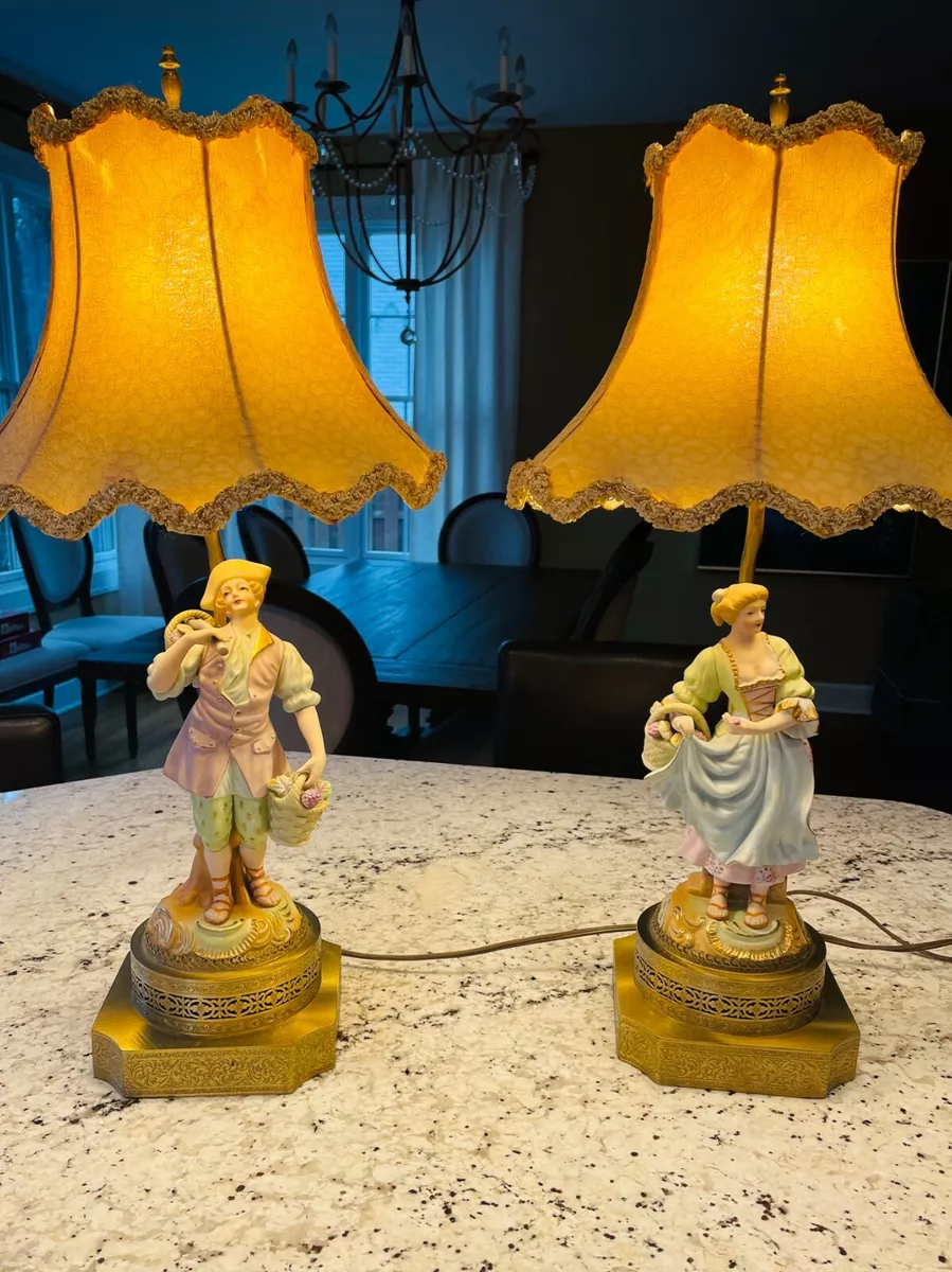 Rare vintage German Kalk porcelain figural lamps 1950s brass base exc cond