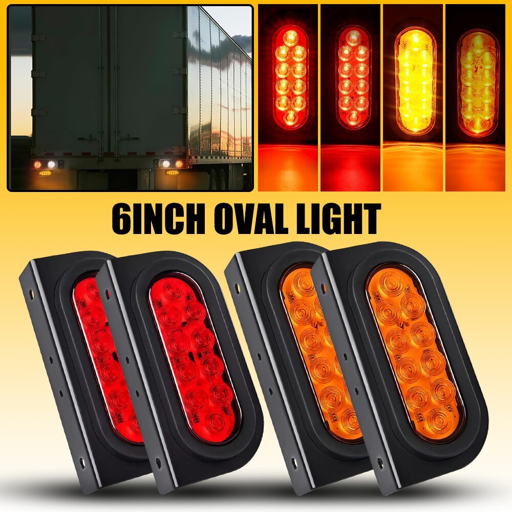 6-Inch Oval Trailer Tail Light with 10 LEDs in Black Bezel Reverse and Dual Red Amber US