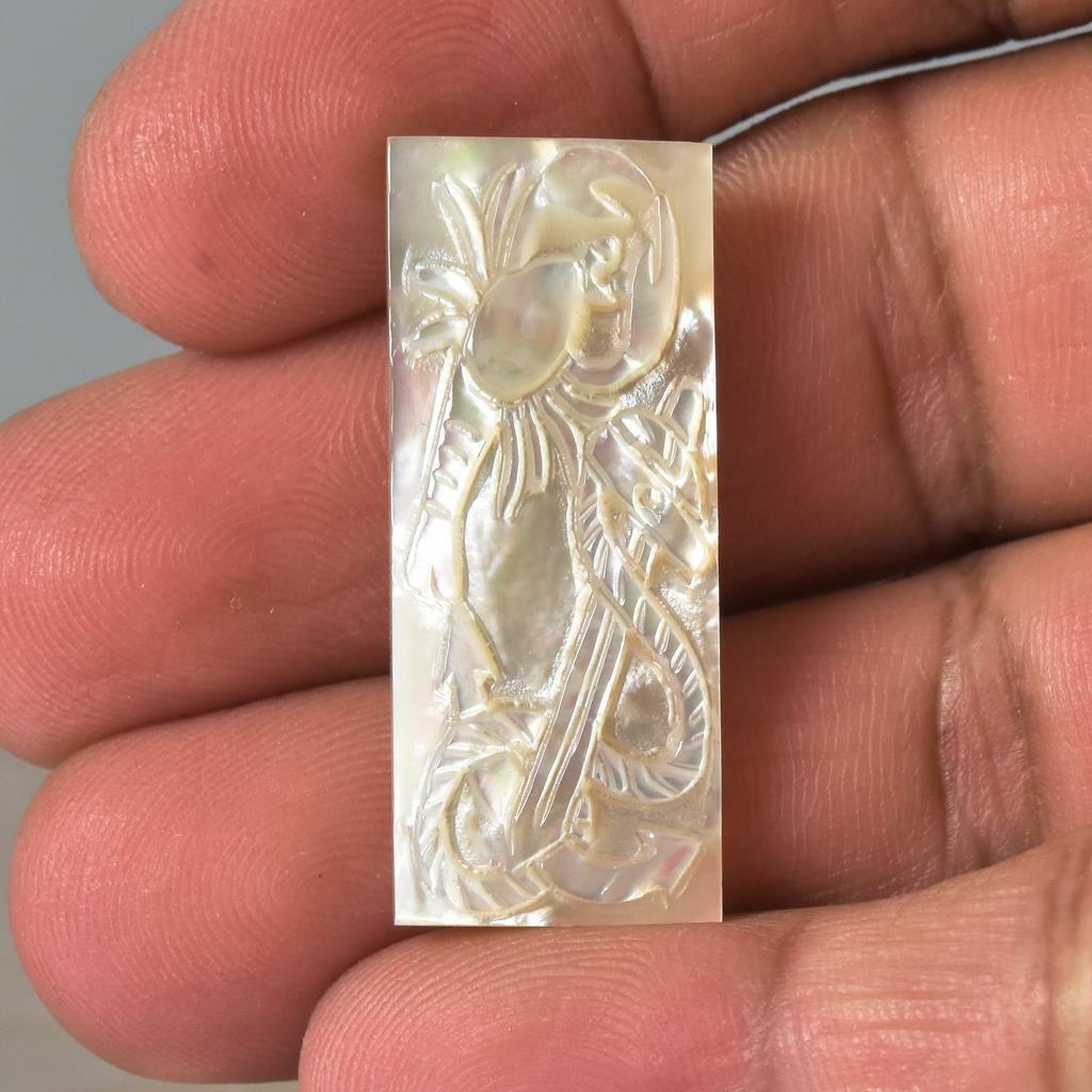 White Mother-of-Pearl Shell Carving Rectangular By the Sea Design