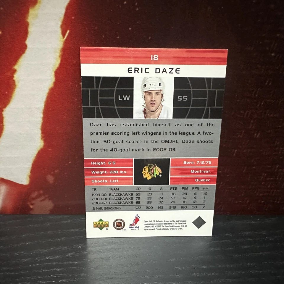 2002-03 Upper Deck SP Authentic ERIC DAZE #18 Chicago Blackhawks - Image 2 of 2