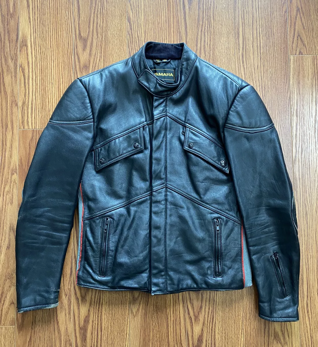 Yamaha Vintage Black Leather Motorcycle Jacket Size 40