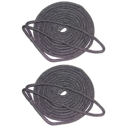 2 Pack of 5/8 Inch x 30 Ft Black Double Braid Nylon Mooring and Docking Lines - Picture 1 of 1