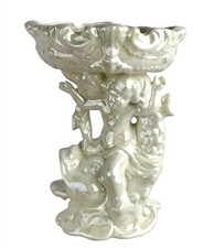 Holland Mold Ceramic Cherub Riding Dolphin Pedestal Soap Dish Iridescent Pearl