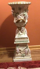 Baroque/Rococo Style Pedestal/Bird Bath, multicolored, 29.75”H, 11.5” Dia,17 Lbs