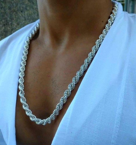 Mens 925 Sterling Silver Rope Chain Necklace 10mm 68GR 22ınch Handmade Hollow - Picture 4 of 11