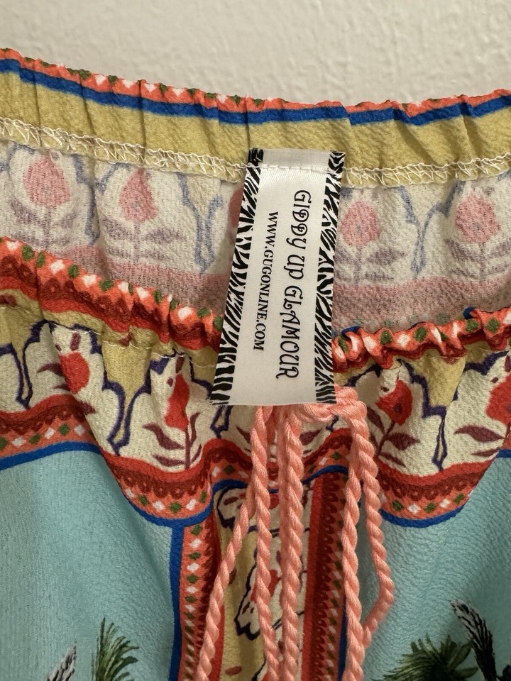 Giddy Up Glamour dress womens size medium knee length aqua orange