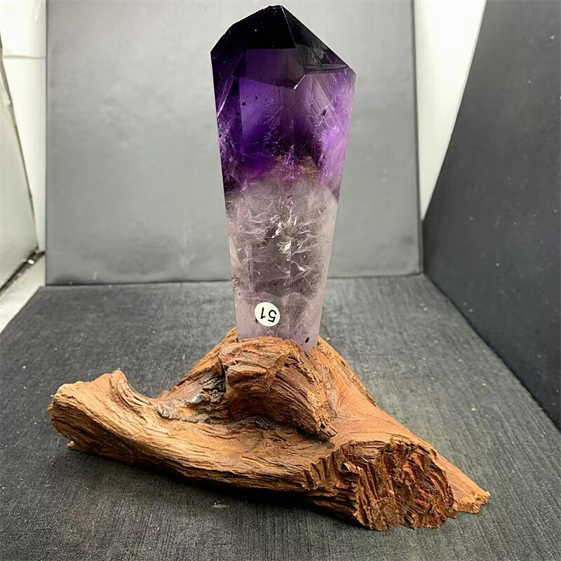 1.32LB Top Natural Amethyst Obelisk Point Quartz Healing Crystal Wand+stand