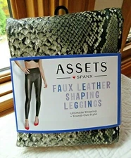 SPANX ASSETS LEGGING SIZ L NWT FAUX LEATHER REPTILE SHAPING BRONZE TUMMY CONTROL