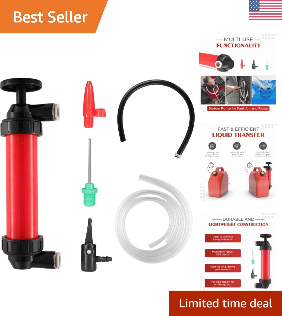 Multi-Purpose Siphon Pump Kit with Dipstick and Air Adapter for Easy Fluid Transfer