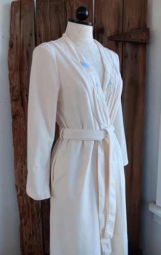 Vintage Sears Apostrophe elfenbeinfarbener leichter Velours Morgenmantel Damen klein bestickt - Bild 5 von 19