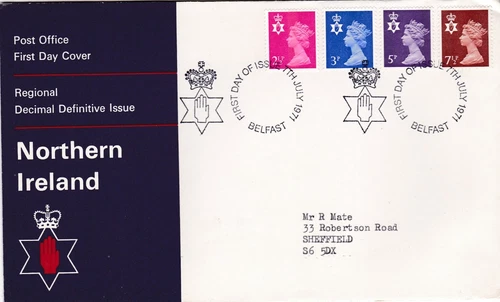 Northern Ireland 1971 Decimal Definitive FDC Belfast special cancel typed