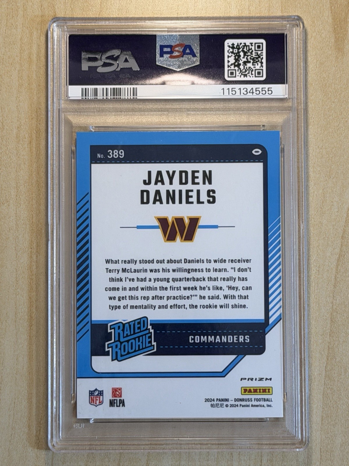 PSA 9 Jayden Daniels Rated Rookie Optic Blue Scope & ✨Lighted Commanders Display view 3