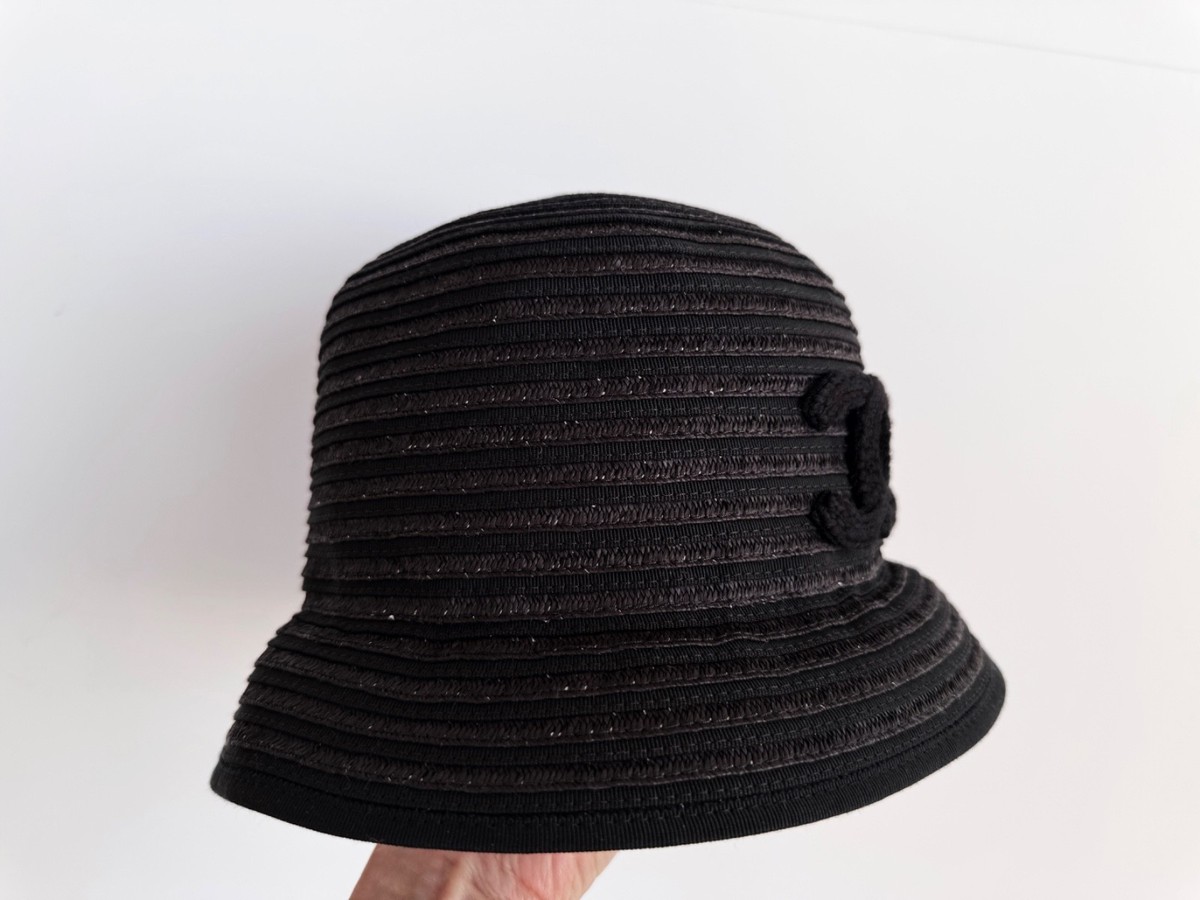 22P CHANEL BLACK CC LOGO BUCKET CLOCHE HAT M | eBay
