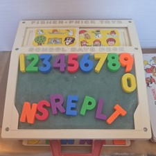 Vintage 1972 FISHER PRICE School Days Desk Stencils Chalk Board Alphabet Numbers
